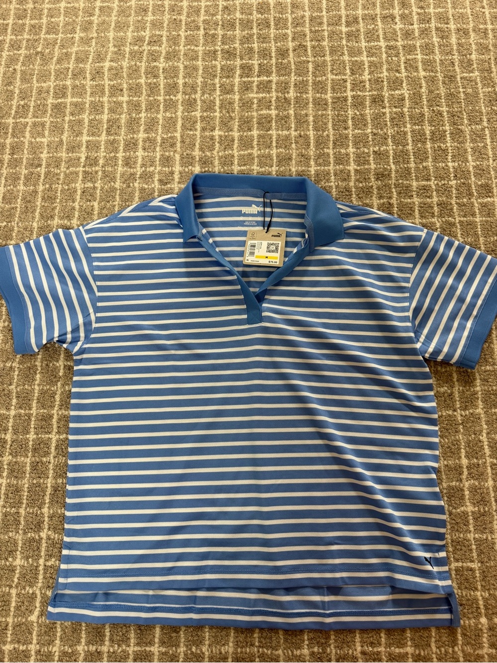 Puma Light Blue and White Striped Polo